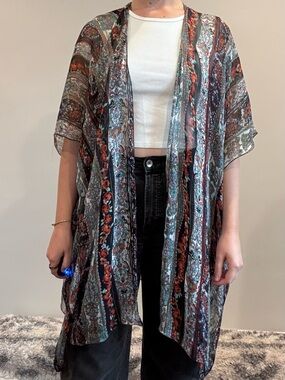 Sheer Multicolor Floral Kimono Shawl